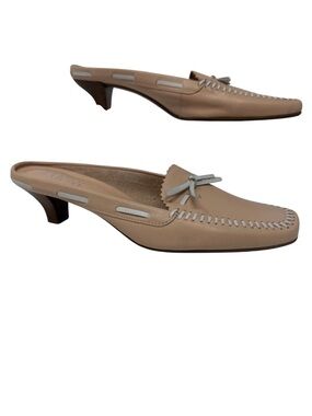 Franco Sarto  Leather Mule Kitten Heels - Women's Slip-On Loafers Size 8